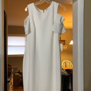 💜 White Calvin Klein open shoulder dress